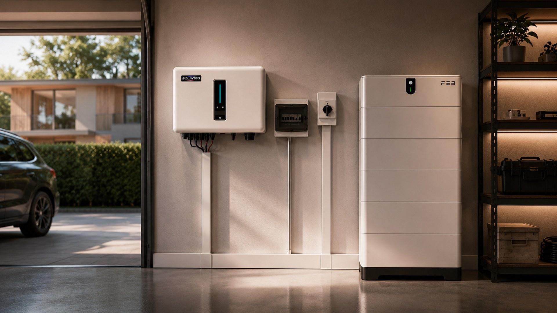 Opgeleverde installatie: omvormer en thuisbatterij in de garage
