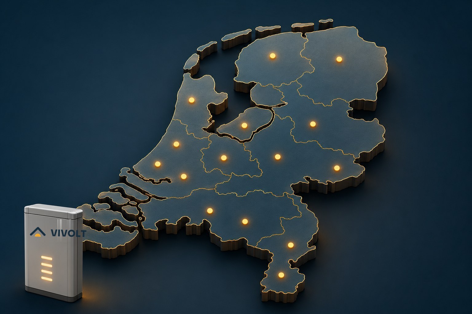 Kaart van Nederland: ViVOLT actief door het hele land, thuisbatterij vooraan